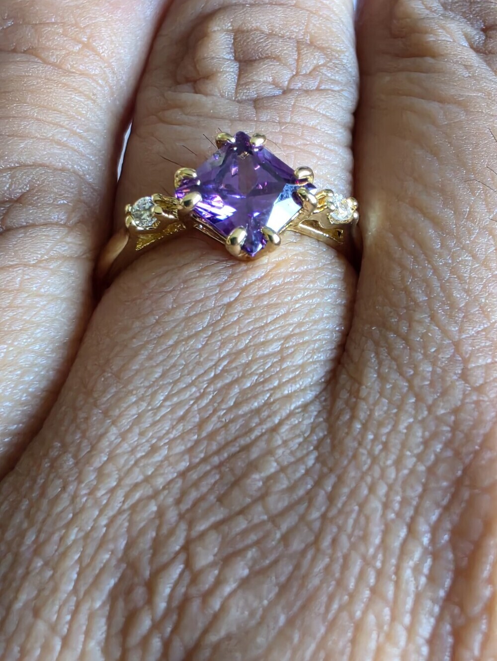 Gold Plated Purple Amethyst Color Princess Cut CZ Ring Size 9